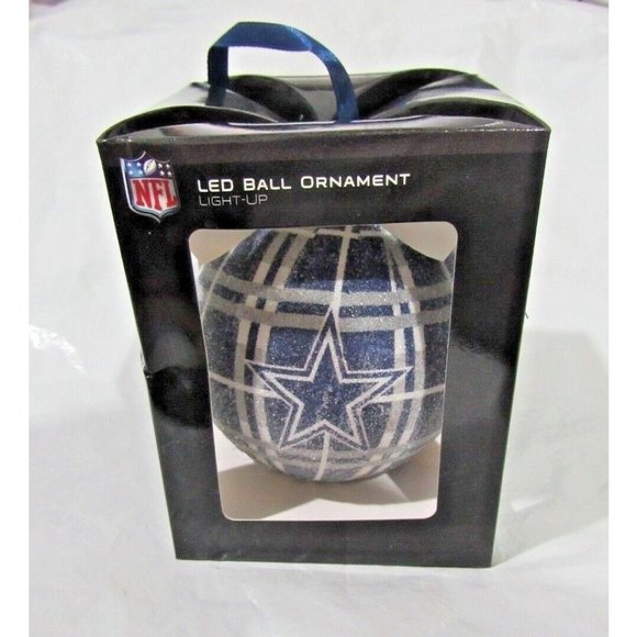 NFL Dallas Cowboys LED Ball Ornament Glitter Plaid Team Sports America - Picture 1 of 6